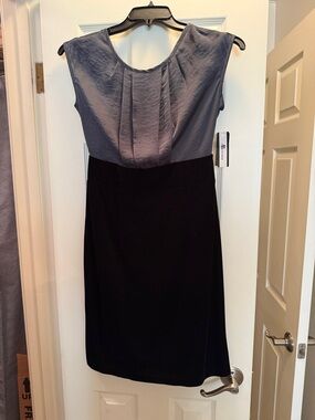 AB Studio Grey and Black Pleated Bodice Midi Dress